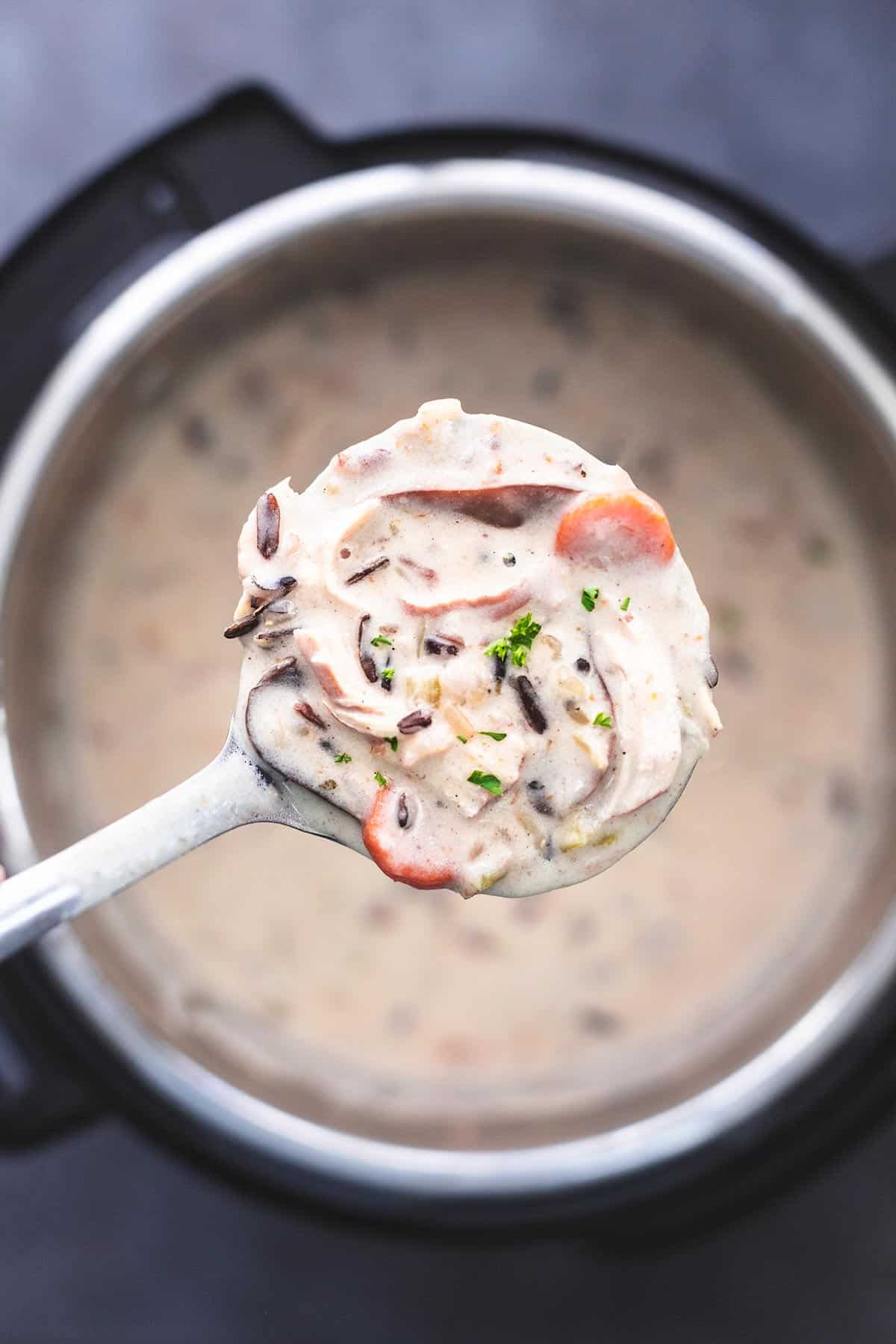 Schöpflöffel Hühnchen-Wildreissuppe über Instant-Topf-Schnellkochtopf