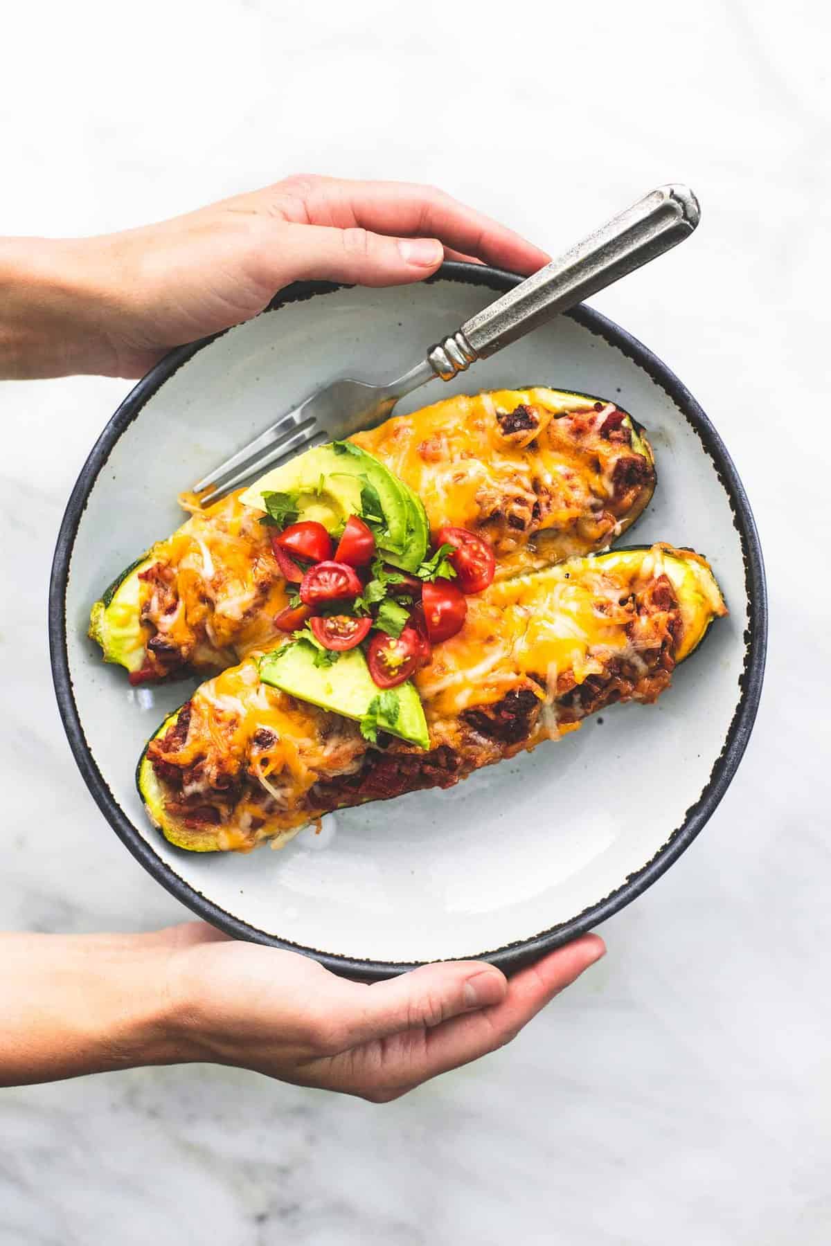 Easy Taco Stuffed Zucchini Boats healthy dinner recipe | lecremedelacrumb.com