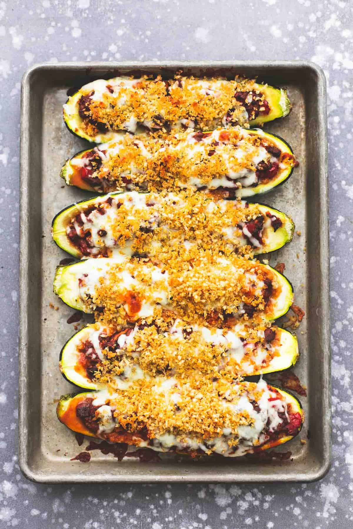 Healthy Italian Stuffed Zucchini Boats recipe | lecremedelacrumb.com